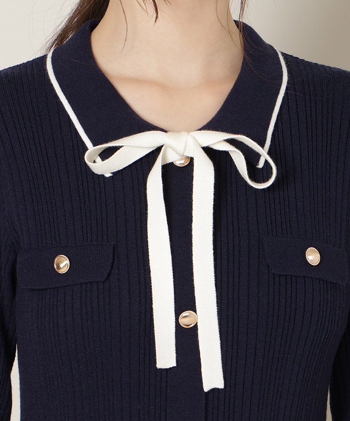 WILLSELECTION「フロントボタンリボンタイニットワンピース」|ワンピース|