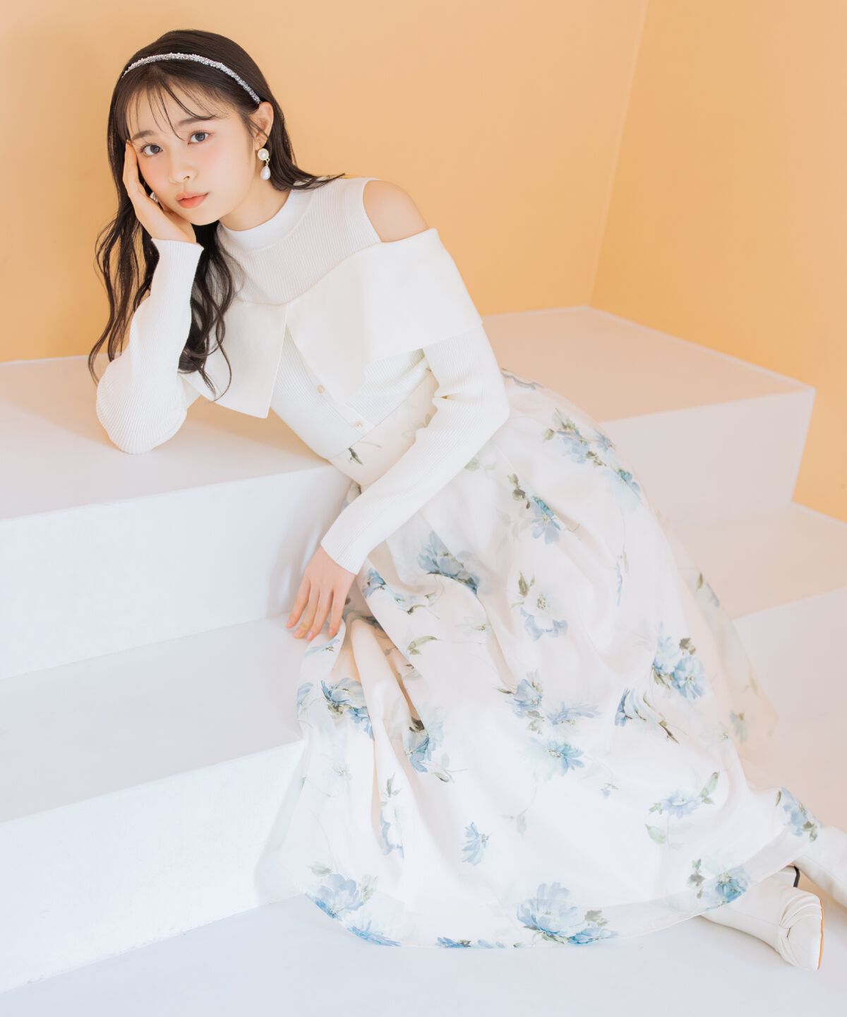 WILLSELECTION「フラワープリントシアータックスカート」|フレア|