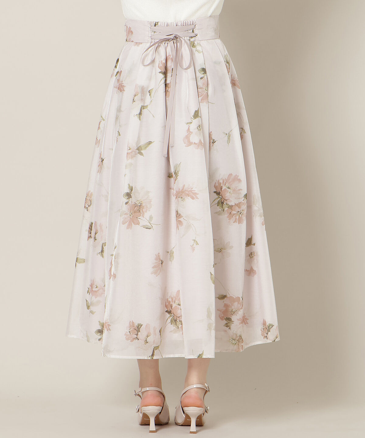 WILLSELECTION「フラワープリントシアータックスカート」|フレア|