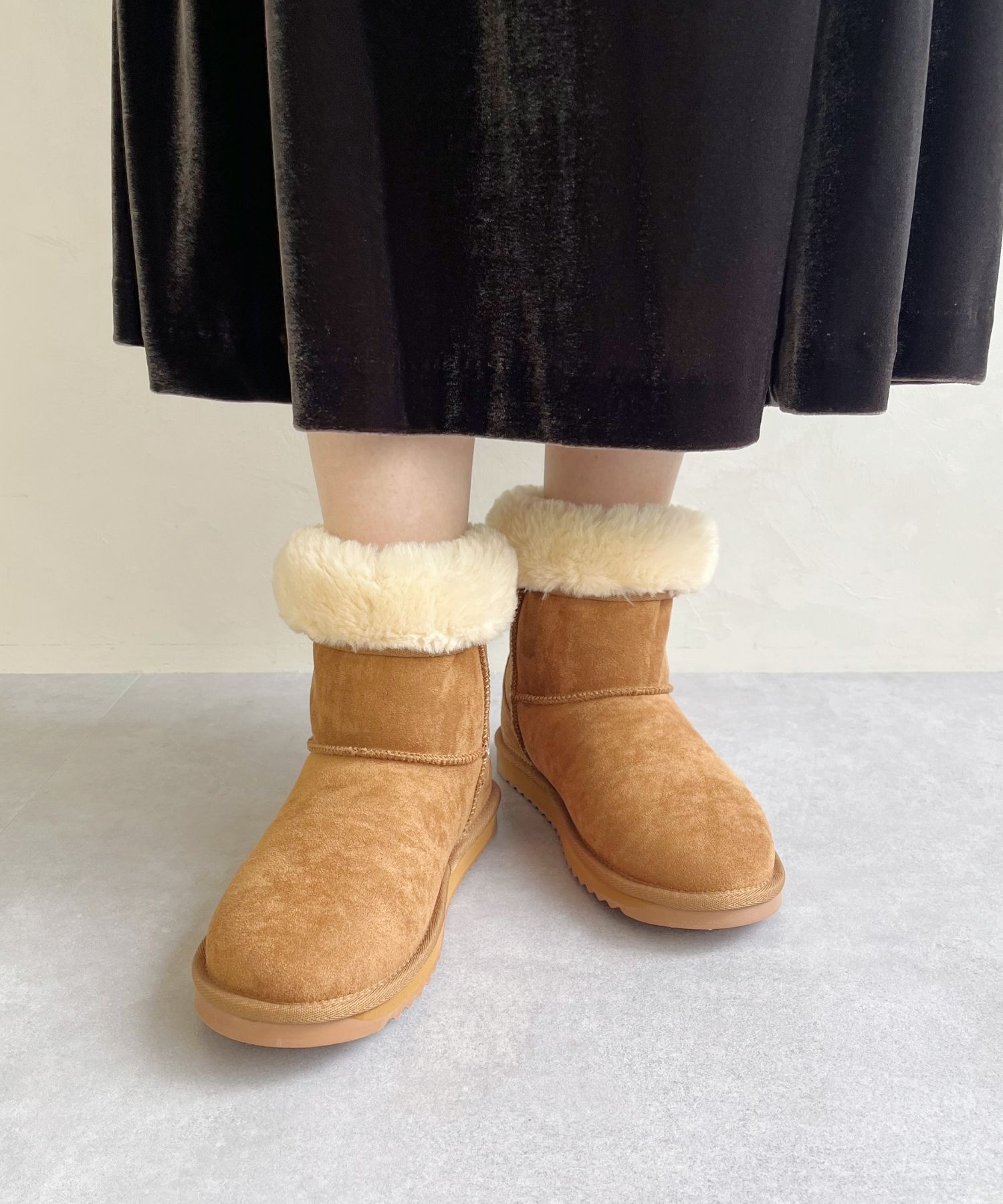 ORiental TRaffic「【累計2万足突破】  ミドル ムートン ブーツ /25401 折り返しても使える！ 防寒」|ショートブーツ|