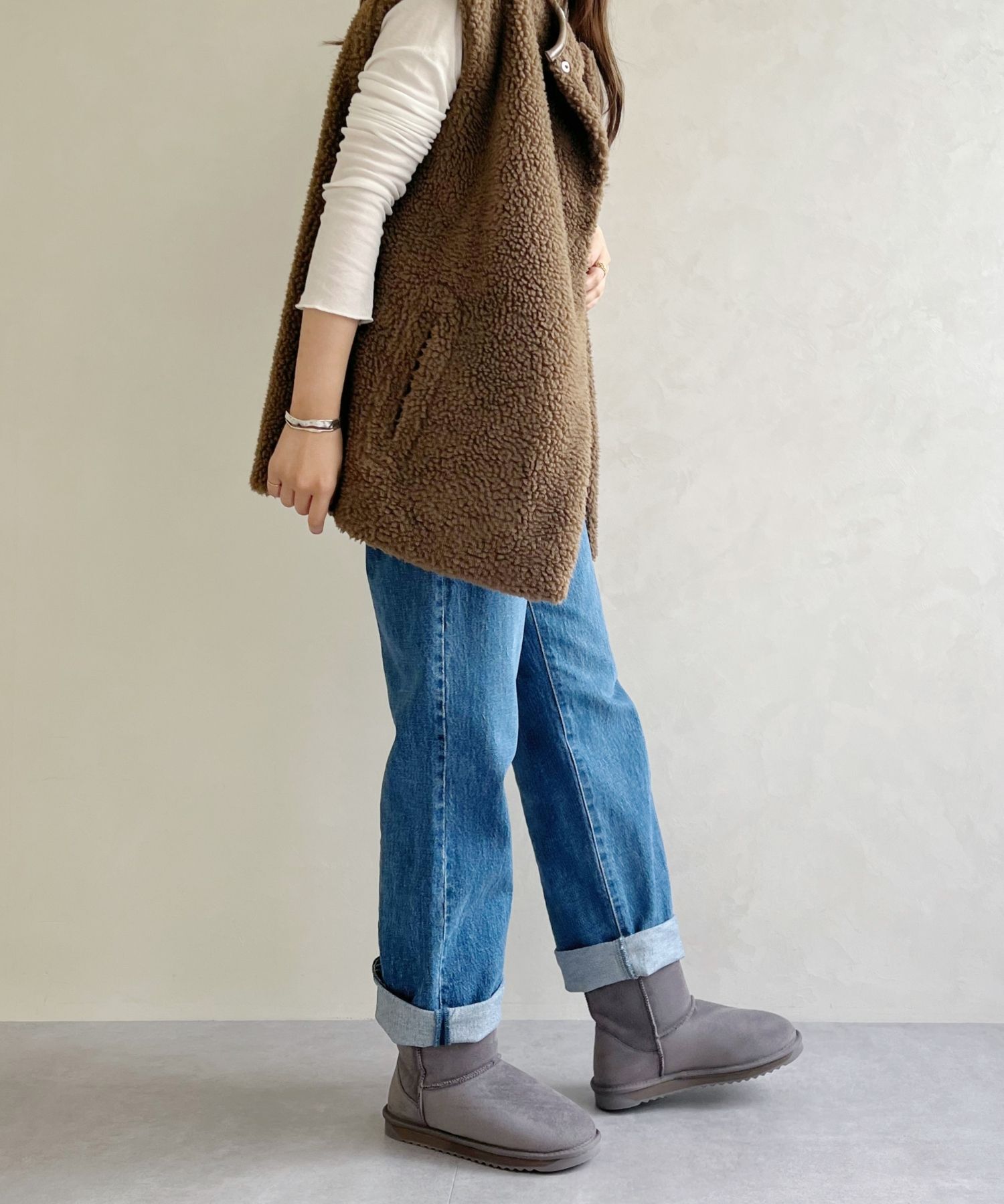 ORiental TRaffic「【累計2万足突破】  ミドル ムートン ブーツ /25401 折り返しても使える！ 防寒」|ショートブーツ|