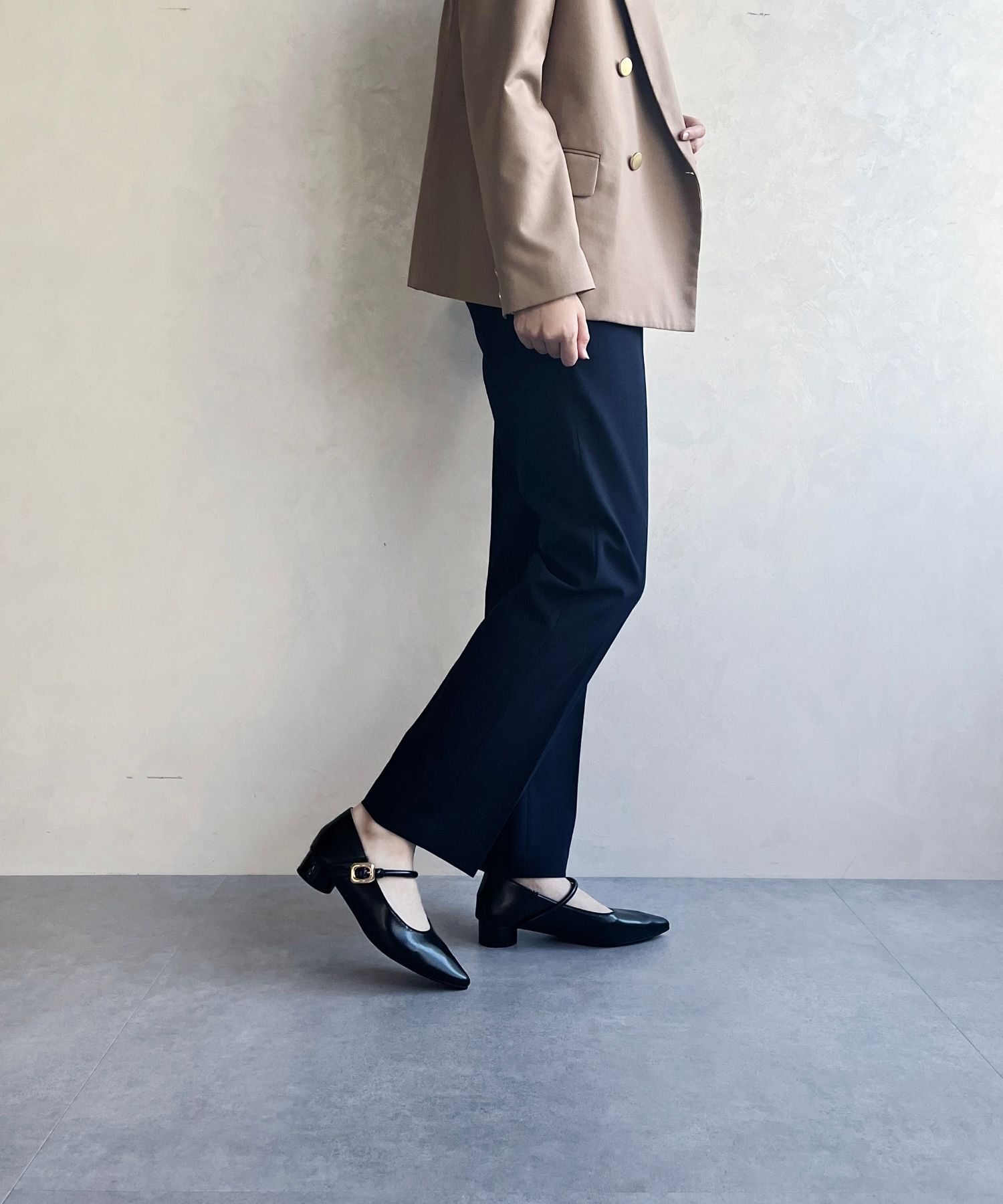 WA Oriental TRaffic「●隠しゴム付き●ポインテッドトゥ ストラップバブーシュ /42304 厚手クッション ヒール3cm 柔らかい」|パンプス|