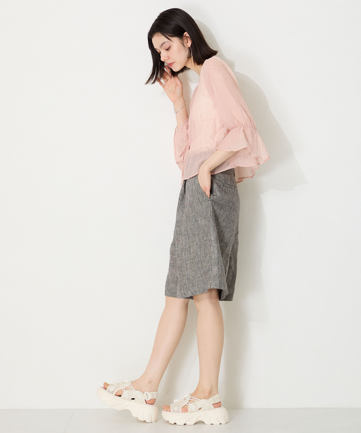 ORiental TRaffic「●2025春夏新作●ドローコード&times;メッシュ厚底サンダル/51210 サンダル 厚底　メッシュ トレンド」|サンダル|