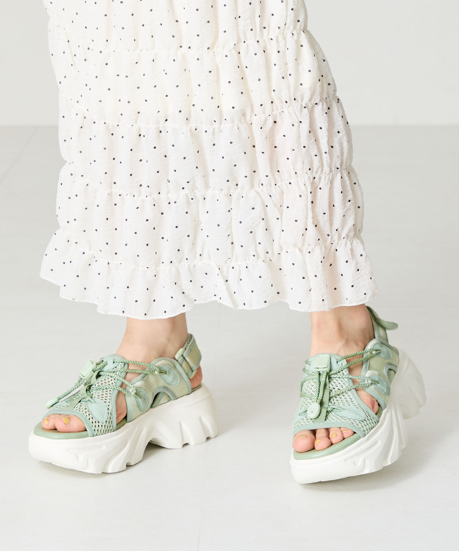 ORiental TRaffic「●2025春夏新作●ドローコード&times;メッシュ厚底サンダル/51210 サンダル 厚底　メッシュ トレンド」|サンダル|