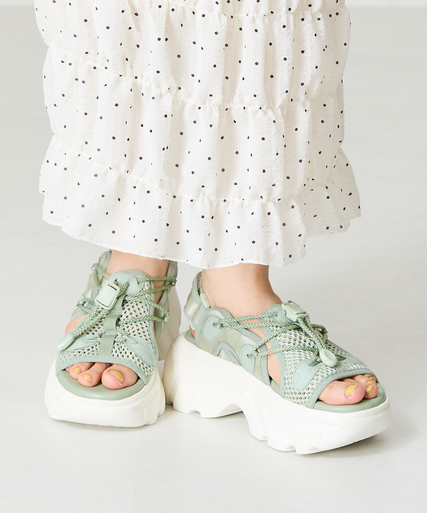 ORiental TRaffic「●2025春夏新作●ドローコード&times;メッシュ厚底サンダル/51210 サンダル 厚底　メッシュ トレンド」|サンダル|