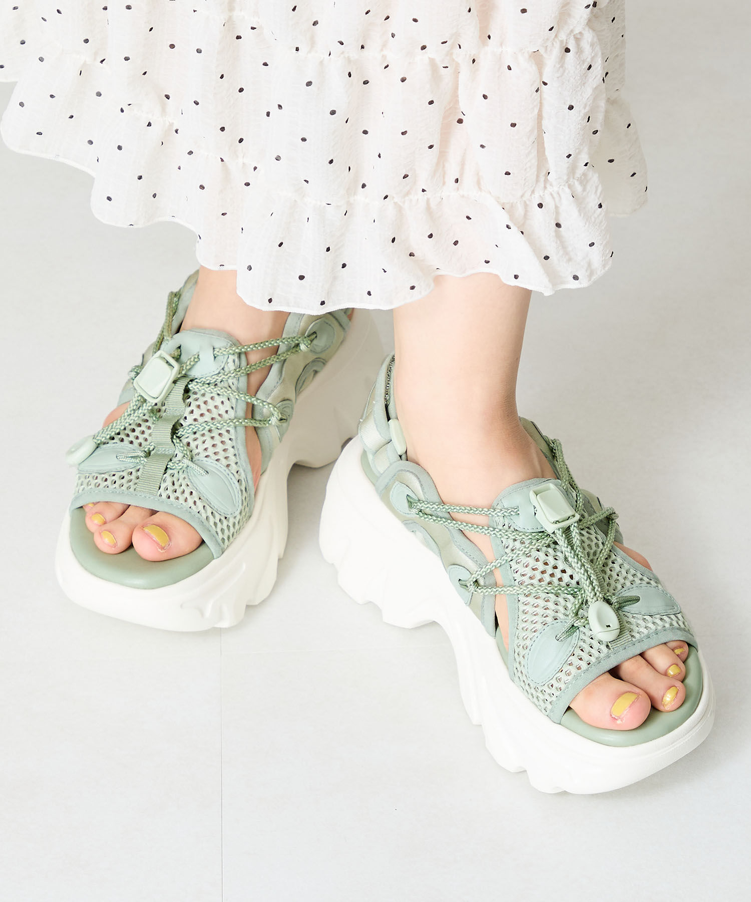 ORiental TRaffic「●2025春夏新作●ドローコード&times;メッシュ厚底サンダル/51210 サンダル 厚底　メッシュ トレンド」|サンダル|