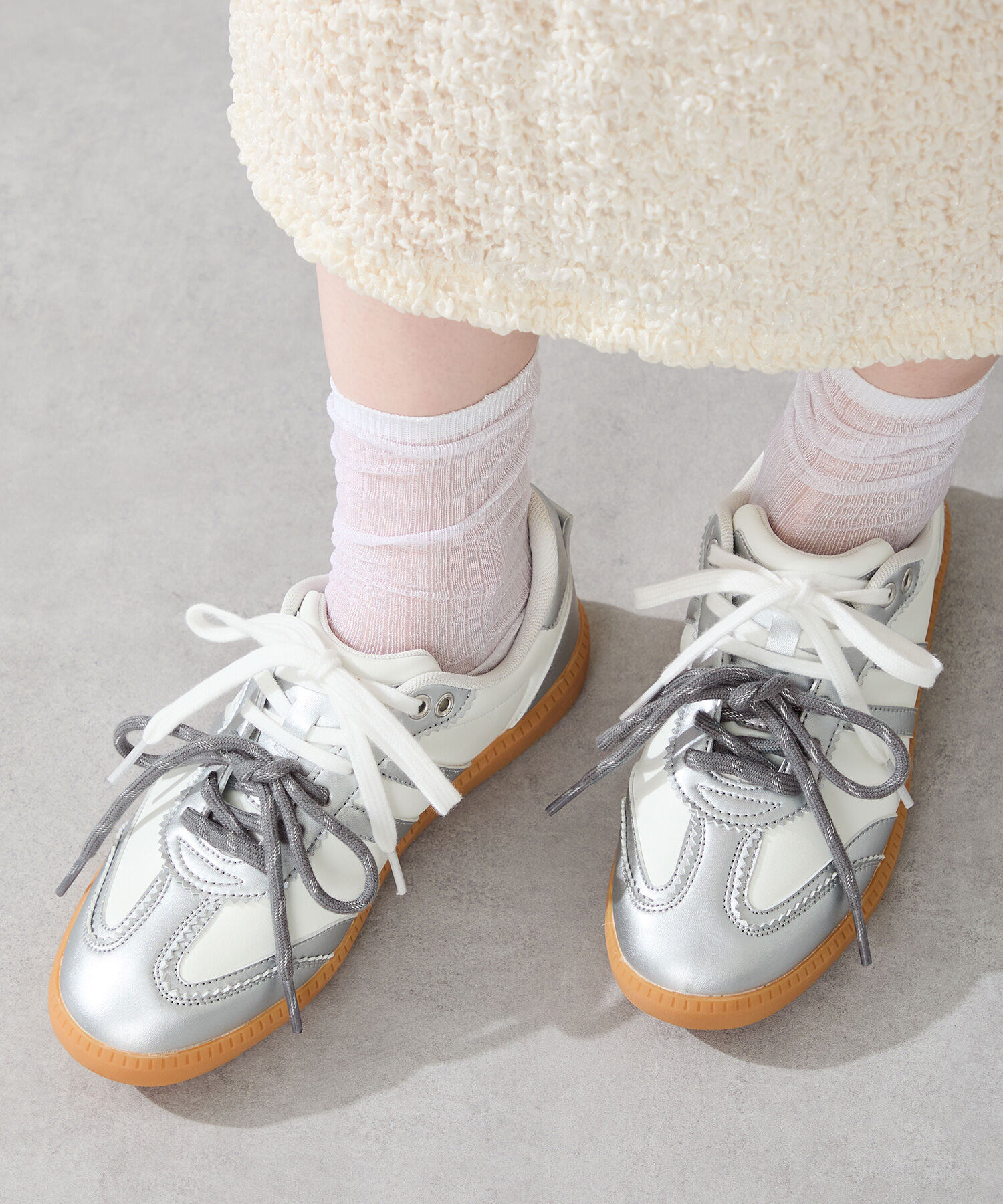 ORiental TRaffic「ダブルシューレースジャーマン スニーカー /OT3788 フラット」|スニーカー|SILVER