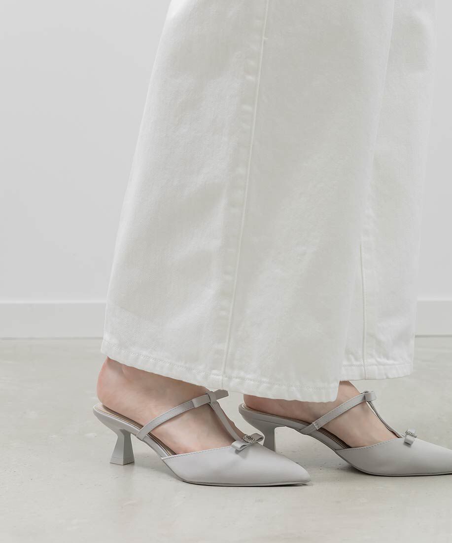  「ビジューリボンTストラップミュールパンプス」|パンプス|