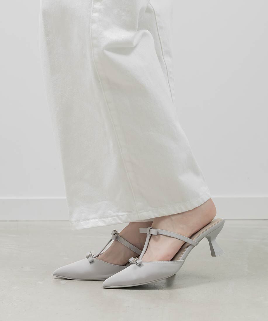  「ビジューリボンTストラップミュールパンプス」|パンプス|