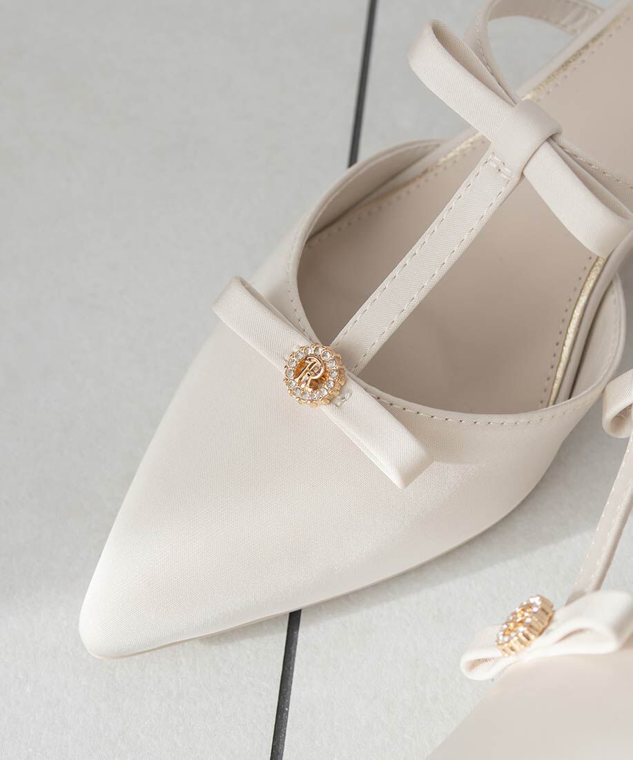  「ビジューリボンTストラップミュールパンプス」|パンプス|