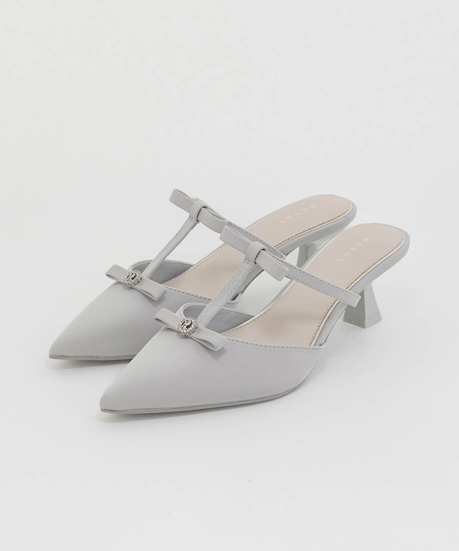  「ビジューリボンTストラップミュールパンプス」|パンプス|