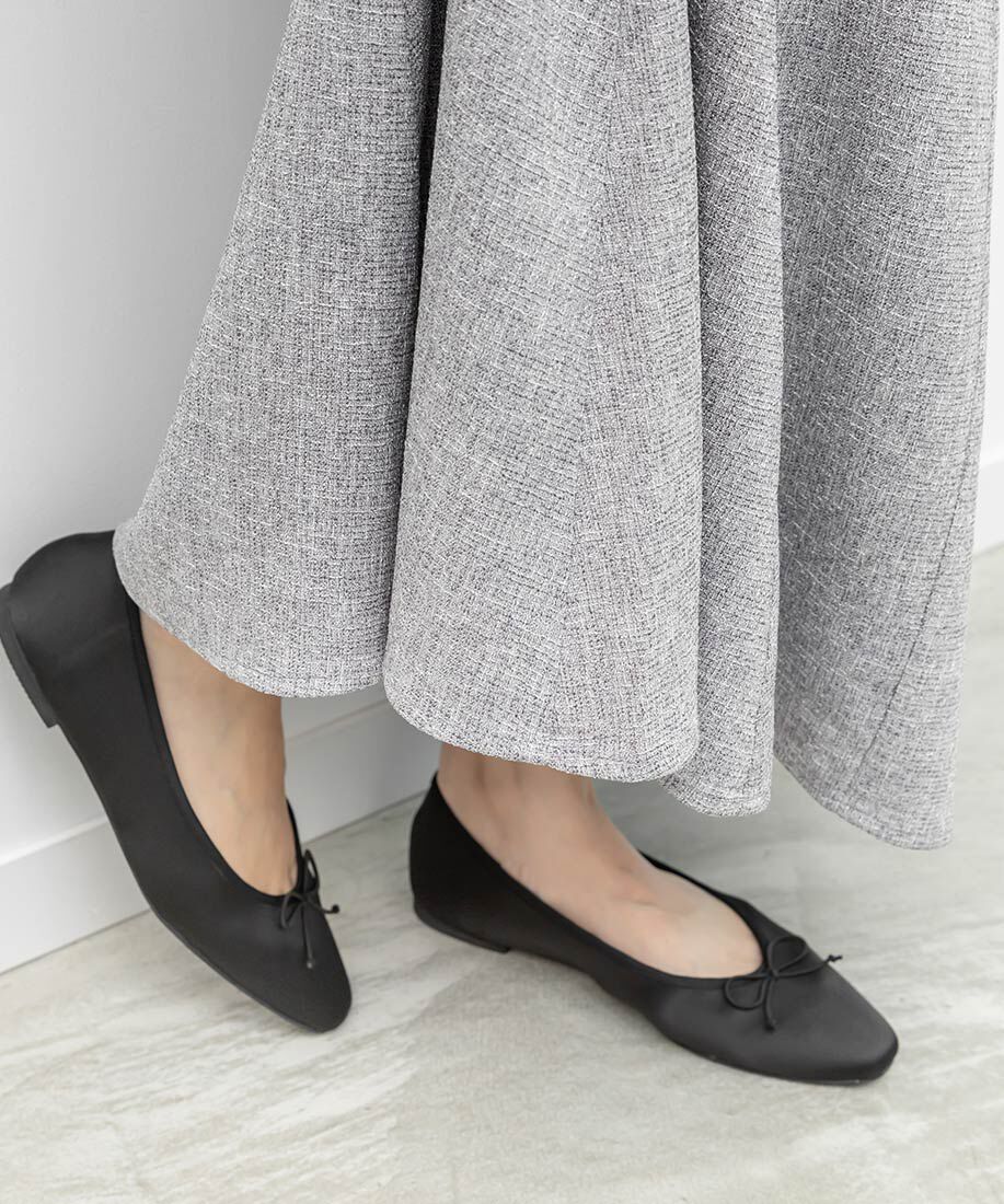  「軽量 スクエアトゥフラットパンプス」|パンプス|ブラック