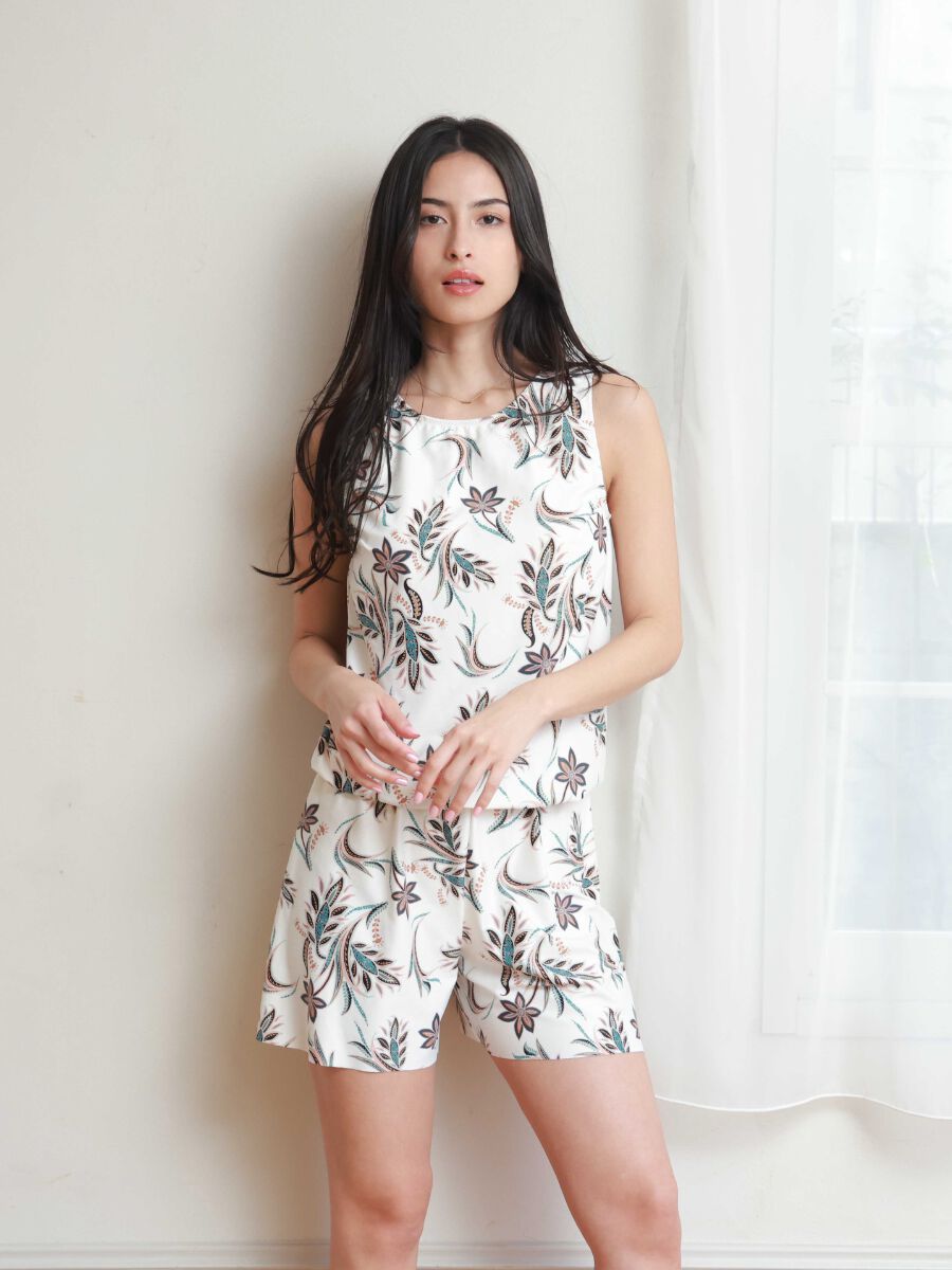 Riberce「【大人水着】オリエンタルフラワー柄オールインワン水着」|コンビネゾン|