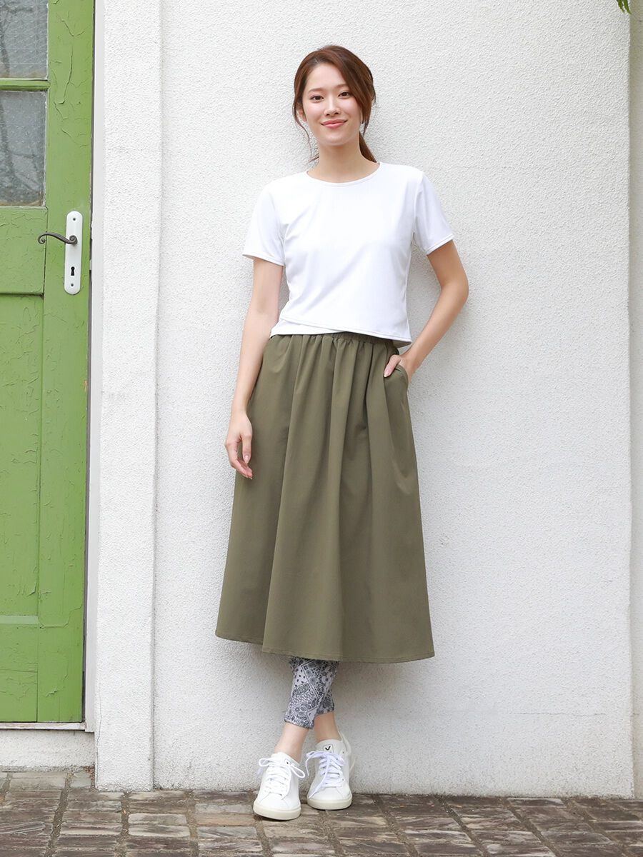 ALBOVE「ミモレ丈スカート」|スカート|カーキ