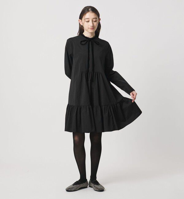 UNITED ARROWS「タフタ ギャザー ティアードワンピース ‐ウォッシャブル‐」|ワンピース|BLACK