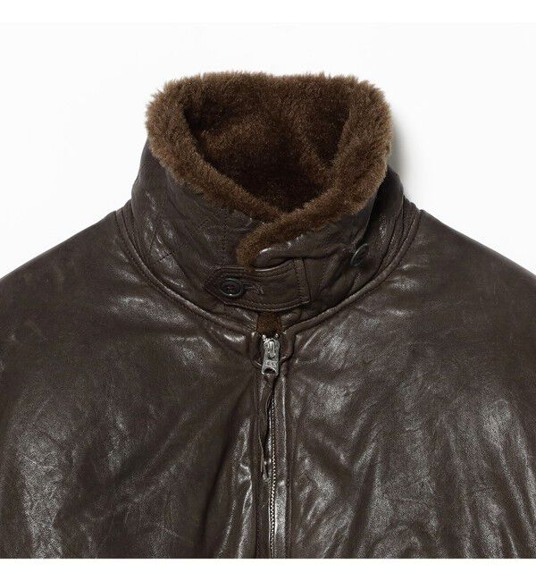 BEAMS「ワイドショートフィット G-1 シープレザー ダウンジャケット」|ブルゾン・スタジャン|