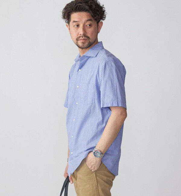 SHIPS「SHIPS: ボイル セミワイドカラー ストライプ ショートスリーブ シャツ」|シャツ・ブラウス|