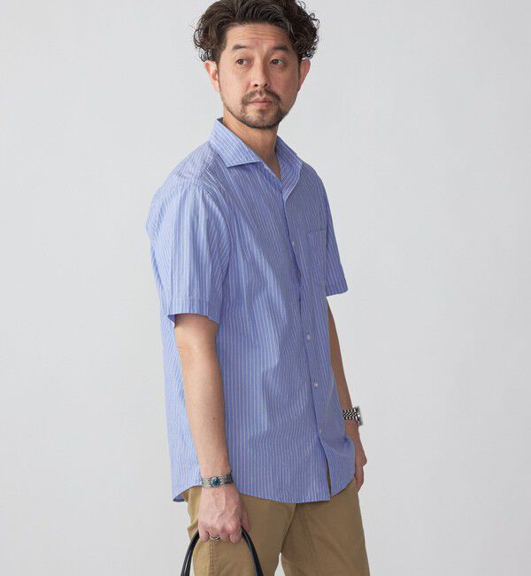 SHIPS「SHIPS: ボイル セミワイドカラー ストライプ ショートスリーブ シャツ」|シャツ・ブラウス|