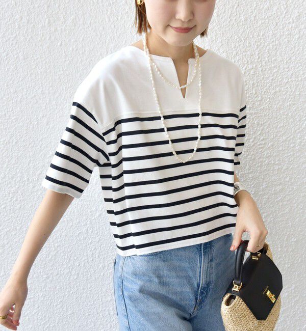 SHIPS for women「〈手洗い可能〉オーガニック 綿 ボーダー ショート スリーブ」|Tシャツ・カットソー|