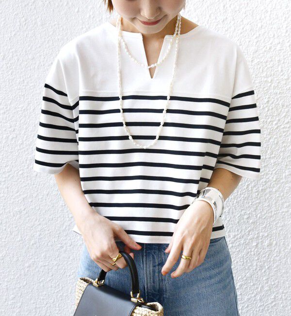 SHIPS for women「〈手洗い可能〉オーガニック 綿 ボーダー ショート スリーブ」|Tシャツ・カットソー|