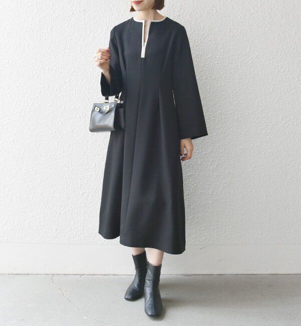 SHIPS any「【WEB限定】SHIPS any: ダブルクロス ウエスト タック Aライン ワンピース ［NAVY BLUE］」|ワンピース|