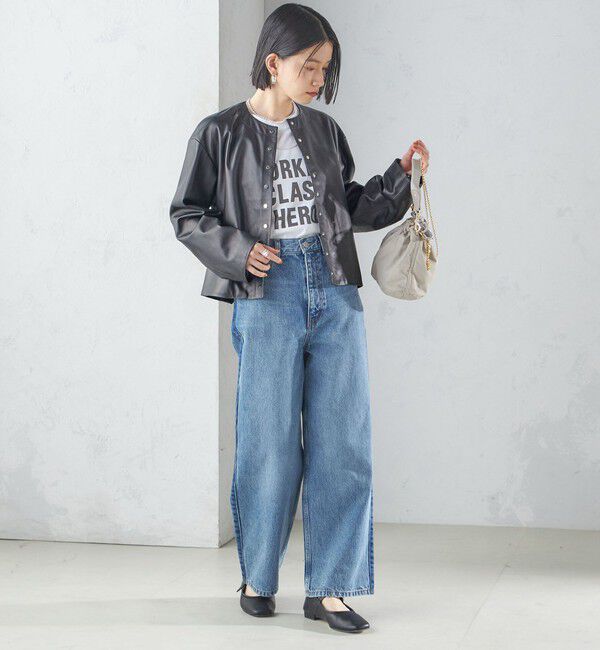 SHIPS for women「SHEEP レザー ノーカラー ブルゾン」|ノーカラージャケット|