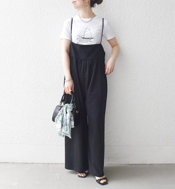 SHIPS any「SHIPS any:〈洗濯機可能〉ループヤーン イージー ギャザー サロペット」|オールインワン|ブラック