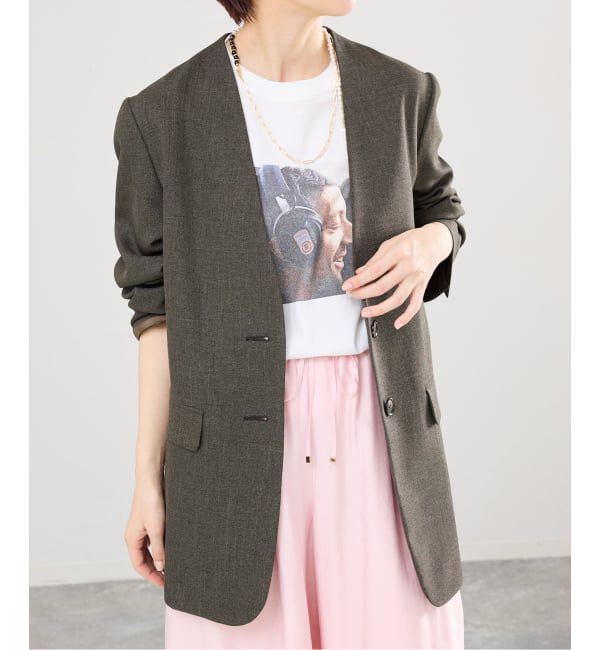 IENA「《セットアップ対応/予約》シャークツイードノーカラージャケット」|ノーカラージャケット|