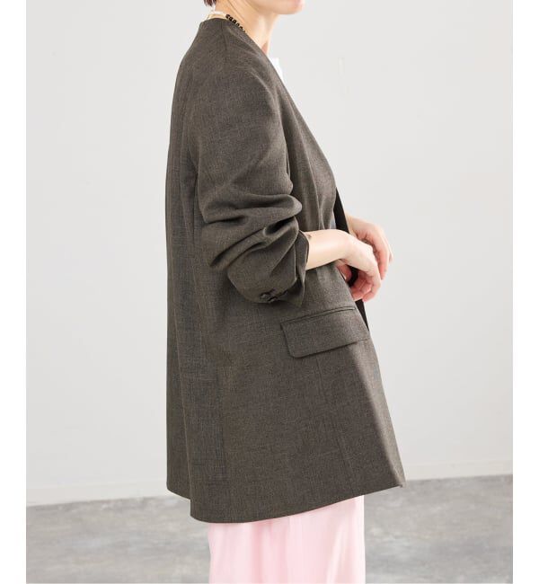 IENA「《セットアップ対応/予約》シャークツイードノーカラージャケット」|ノーカラージャケット|