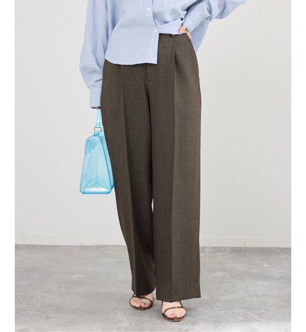 IENA「《セットアップ対応/予約》ウォッシャブル シャークツイードセミワイドパンツ」|スラックス|