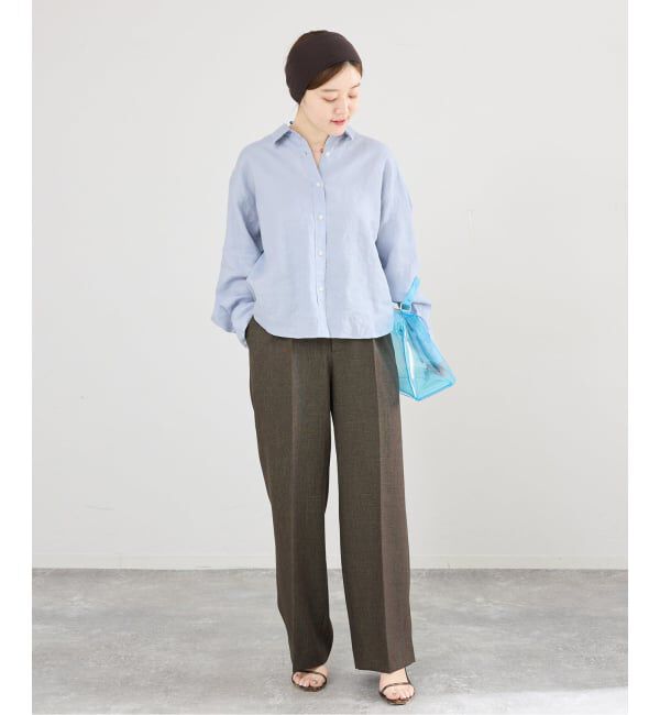 IENA「《セットアップ対応/予約》ウォッシャブル シャークツイードセミワイドパンツ」|スラックス|