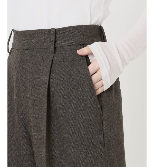 IENA「《セットアップ対応/予約》ウォッシャブル シャークツイードセミワイドパンツ」|スラックス|