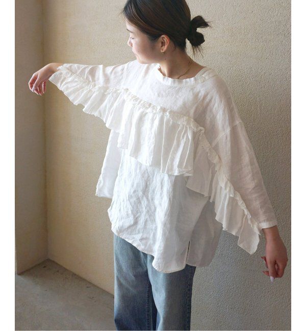 journal standard luxe「フレンチリネンキャンバス フリルプルブラウス」|シャツ・ブラウス|ホワイト