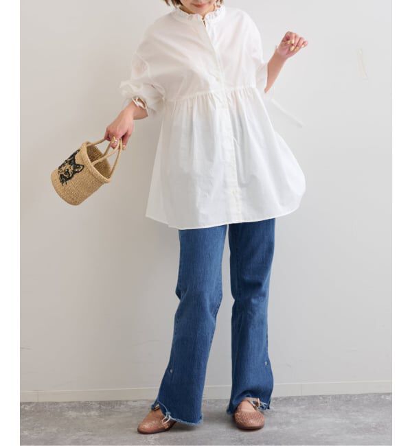 U by SPICK&SPAN「《WEB限定》スタンドカラーフリルブラウス」|シャツ・ブラウス|