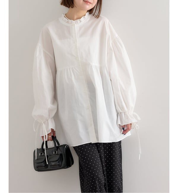 U by SPICK&SPAN「《WEB限定》スタンドカラーフリルブラウス」|シャツ・ブラウス|