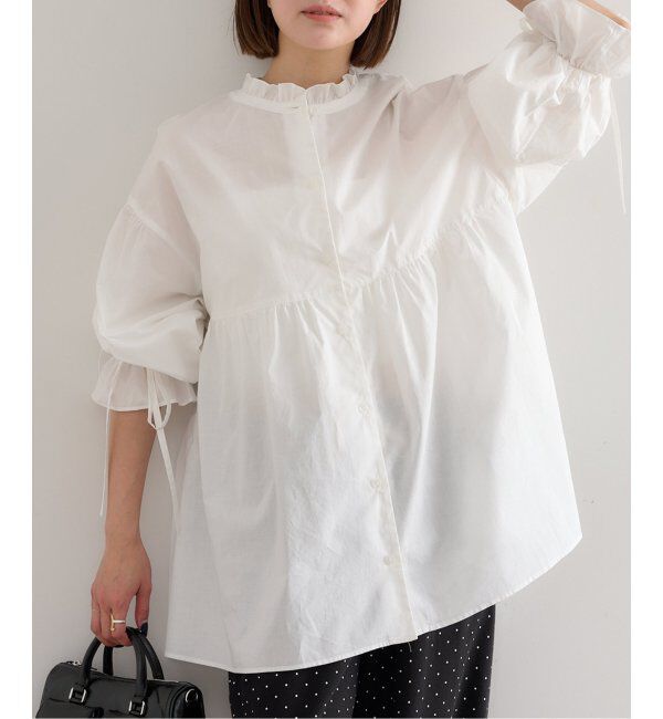 U by SPICK&SPAN「《WEB限定》スタンドカラーフリルブラウス」|シャツ・ブラウス|ホワイト