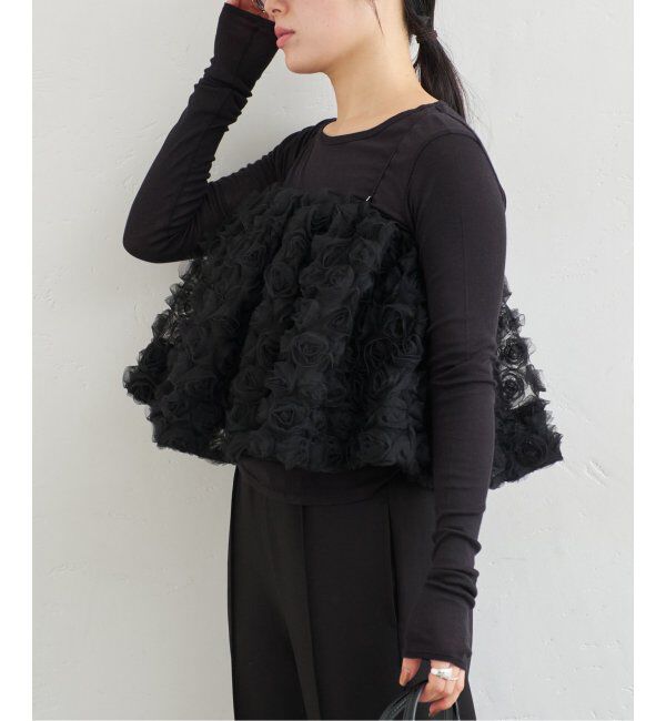 U by SPICK&SPAN「フラワーチュールベアブラウス」|シャツ・ブラウス|ブラック