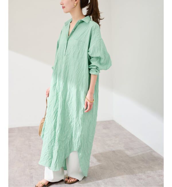 FRAMeWORK「≪予約≫ワッシャーストライプシャツドレス」|ワンピース|グリーン