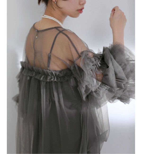  「《追加2》デコラティブチュールトップス」|シャツ・ブラウス|グレー