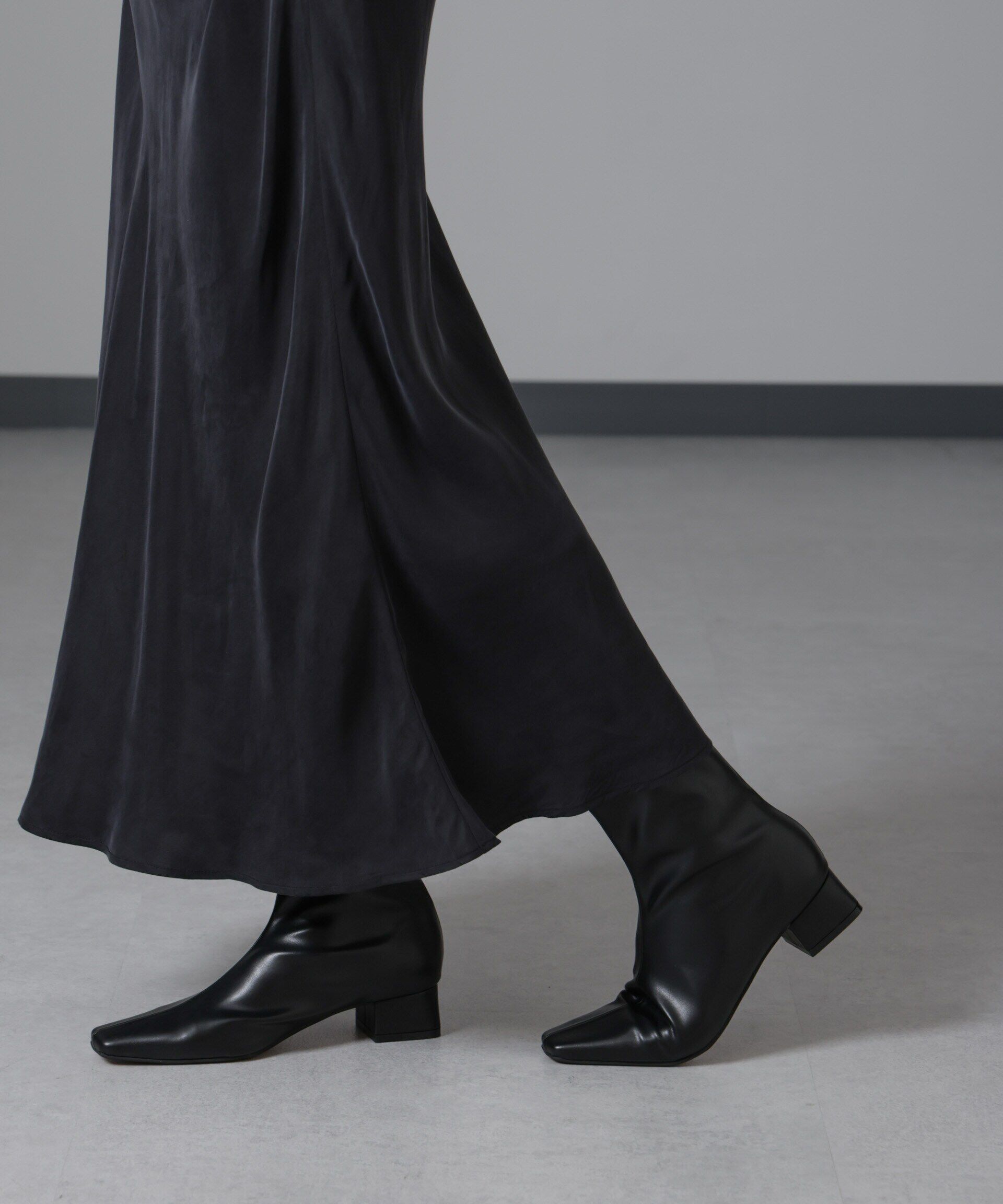 nano･universe「ストレッチスクエアトゥショートブーツ」|ビジネス・ドレスシューズ|ブラック