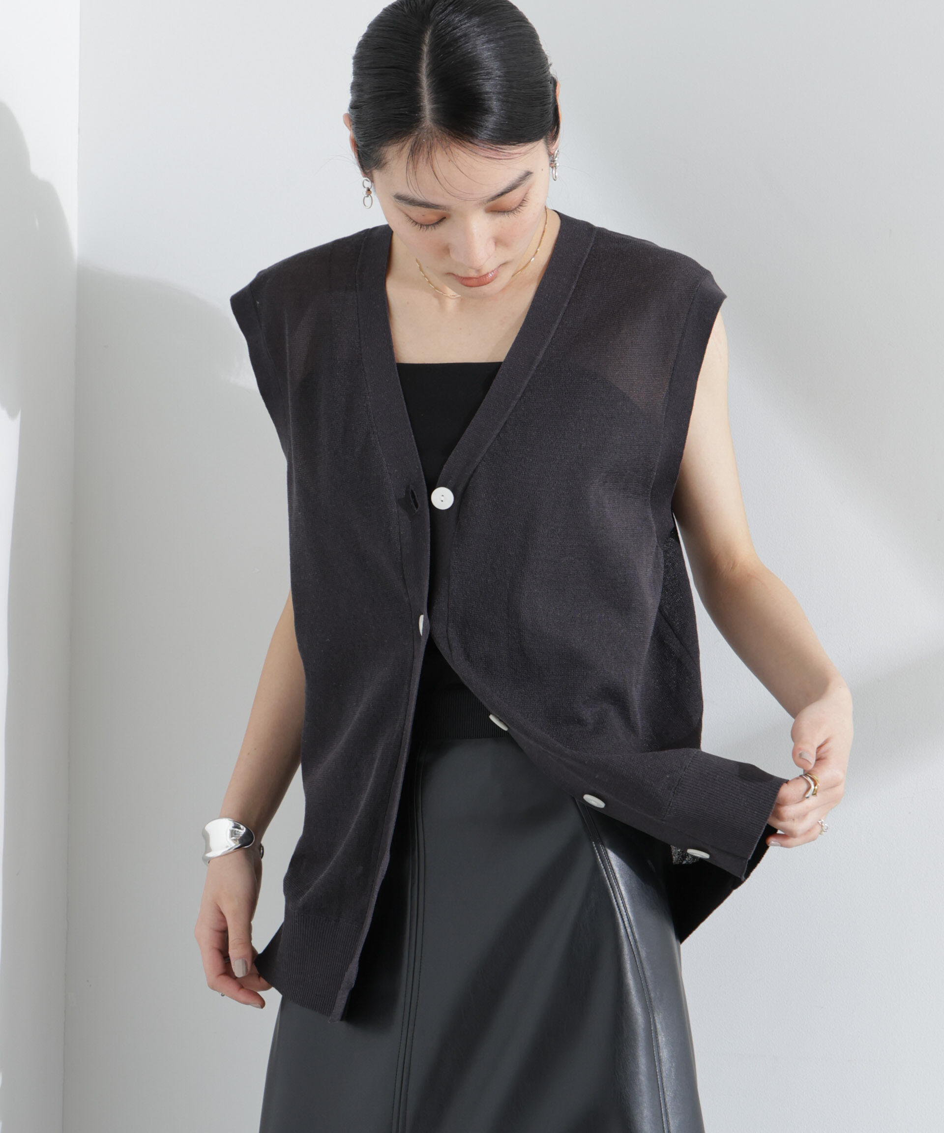 nano･universe「シアーミラノリブニットベスト」|ニット・セーター|