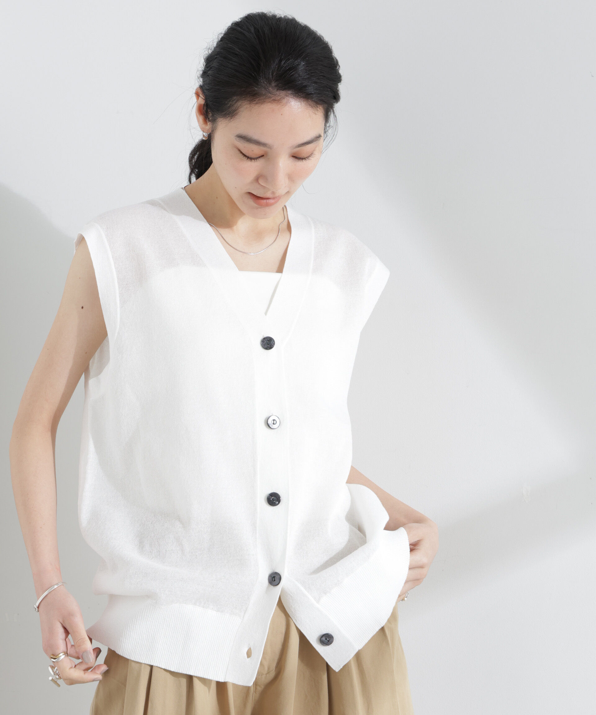 nano･universe「シアーミラノリブニットベスト」|ニット・セーター|