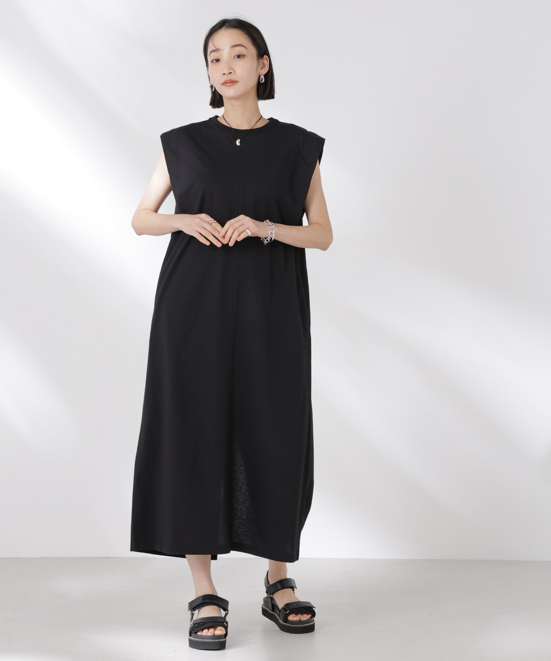 nano･universe「STORATECH 機能素材タックスリーブカットワンピース」|ワンピース|