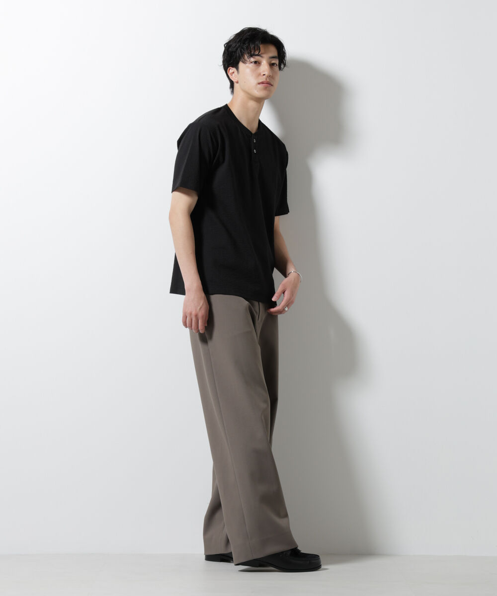 nano･universe「ジャージーサッカーヘンリーネックTシャツ 半袖」|Tシャツ・カットソー|