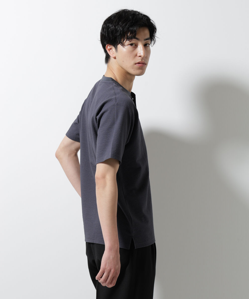 nano･universe「ジャージーサッカーヘンリーネックTシャツ 半袖」|Tシャツ・カットソー|