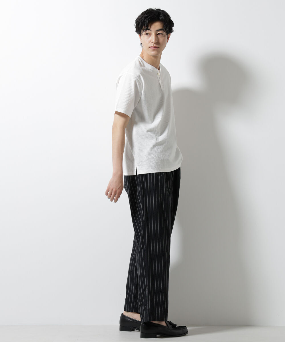 nano･universe「ジャージーサッカーヘンリーネックTシャツ 半袖」|Tシャツ・カットソー|