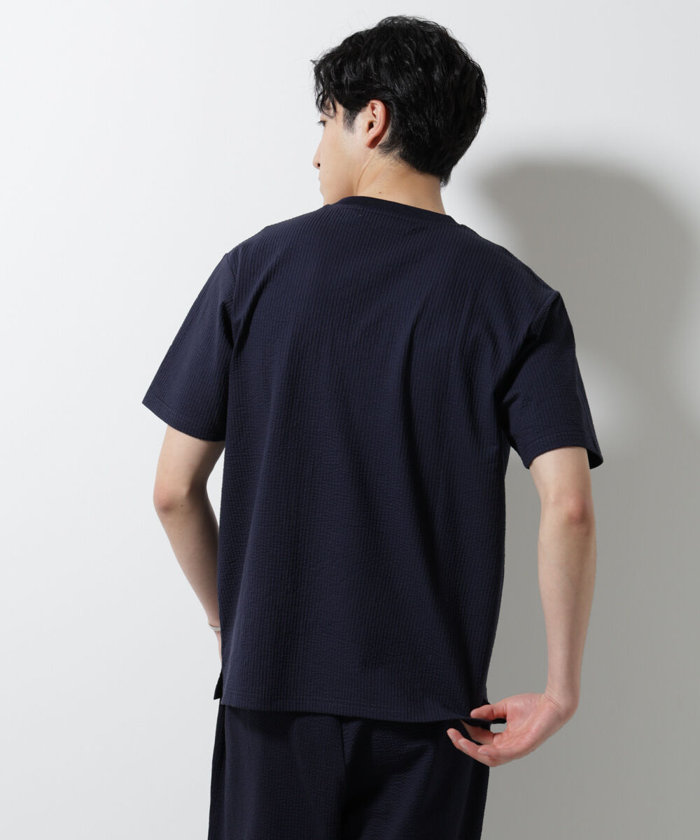 nano･universe「ジャージーサッカーヘンリーネックTシャツ 半袖」|Tシャツ・カットソー|