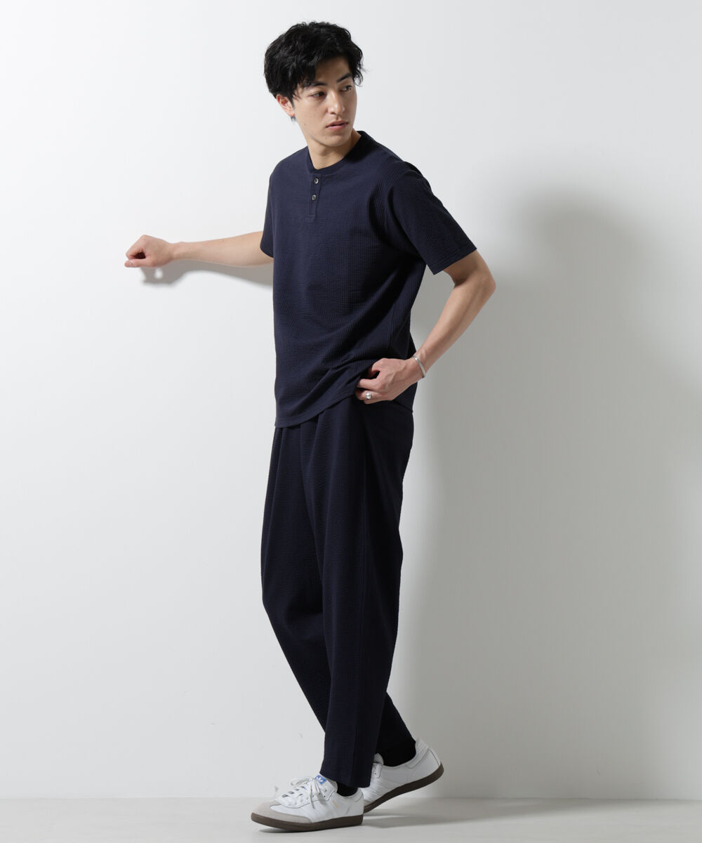 nano･universe「ジャージーサッカーヘンリーネックTシャツ 半袖」|Tシャツ・カットソー|