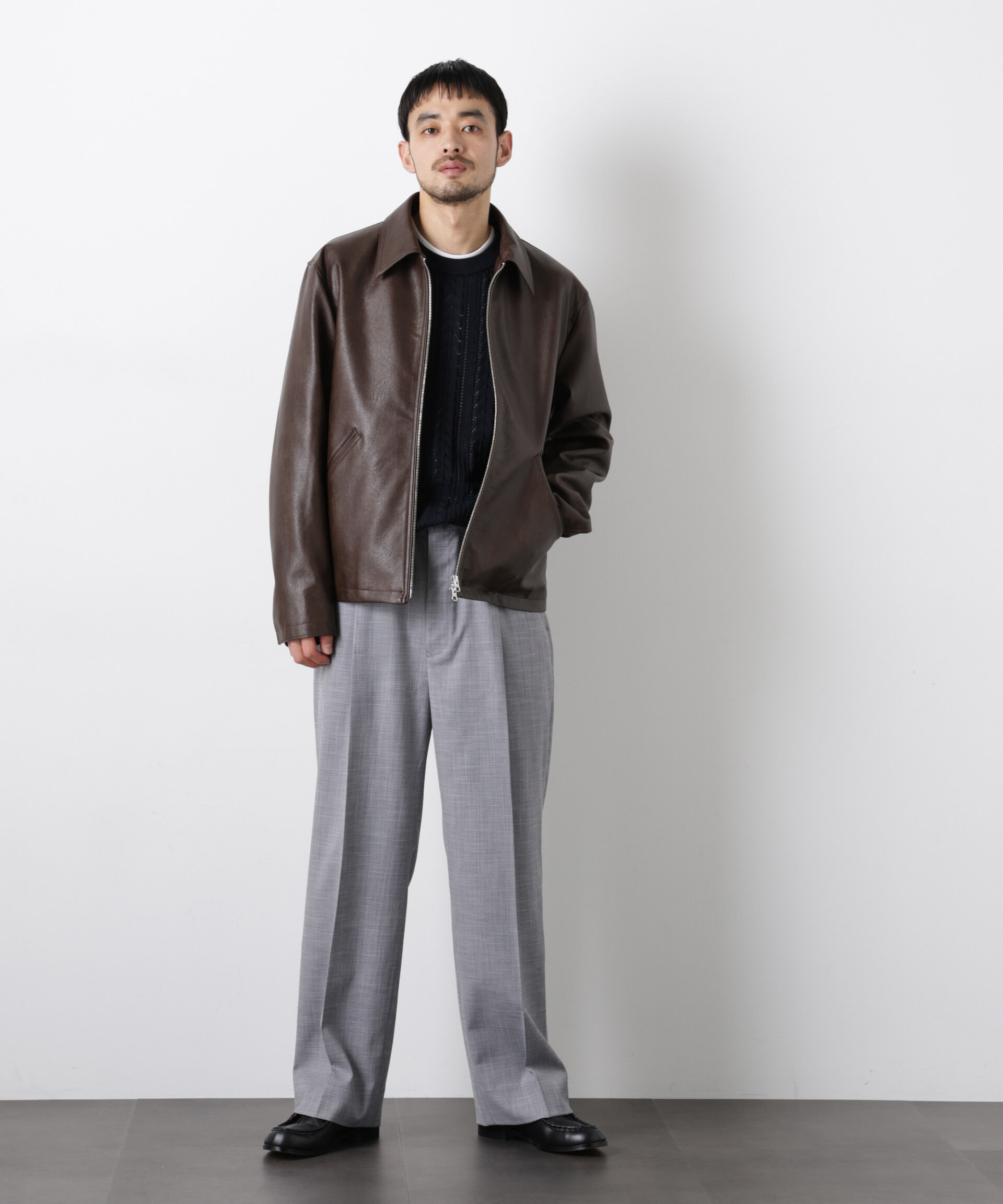 nano･universe「フェイクレザー｢WARP PRINT｣ライニング」|ブルゾン・スタジャン|