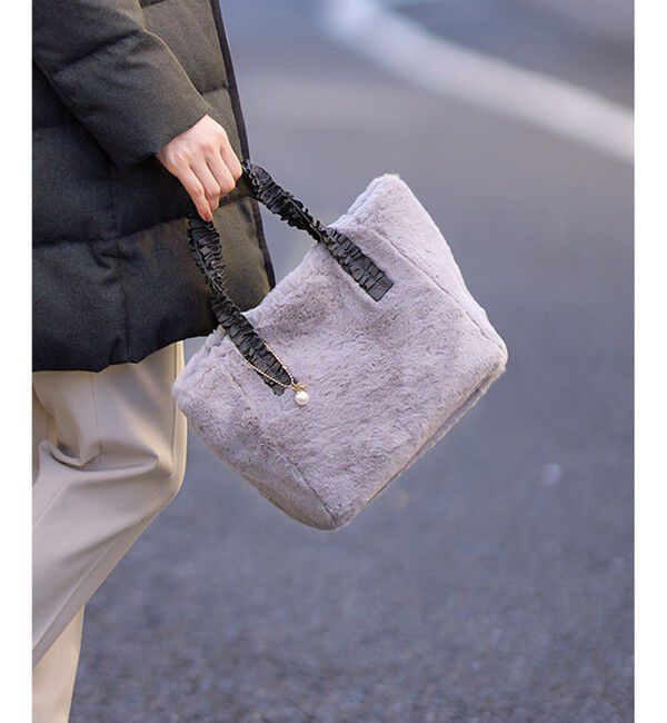 any SiS「フリルハンドルフェイクファー バッグ」|トートバッグ|グレー